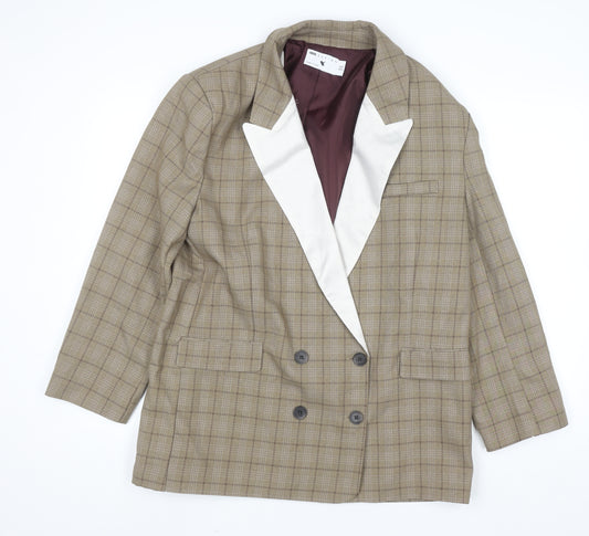 ASOS DESIGN Women’s Brown Check Double-Breasted Blazer UK 12 Regular Fit