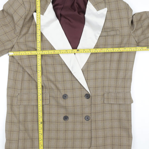 ASOS DESIGN Women’s Brown Check Double-Breasted Blazer UK 12 Regular Fit