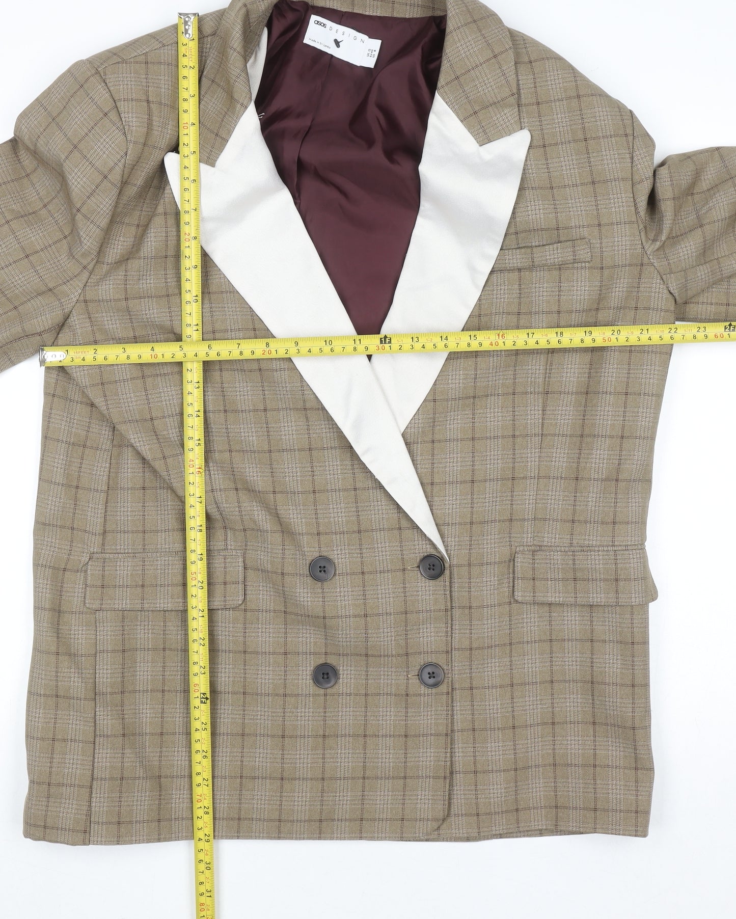 ASOS DESIGN Women’s Brown Check Double-Breasted Blazer UK 12 Regular Fit