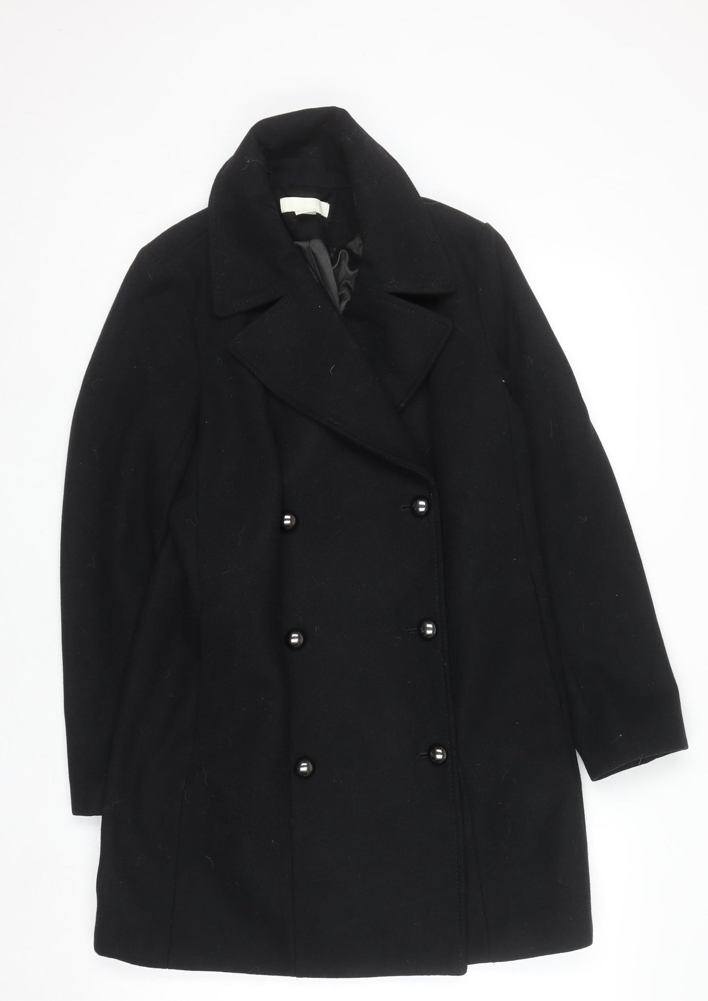 H&M Women’s Black Wool Blend Pea Coat Size 8 Regular Mid-Length