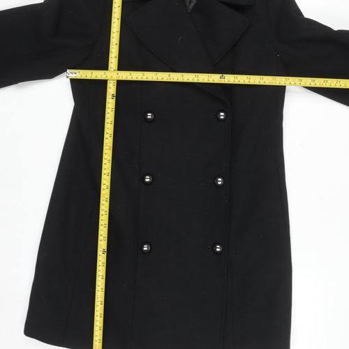 H&M Women’s Black Wool Blend Pea Coat Size 8 Regular Mid-Length