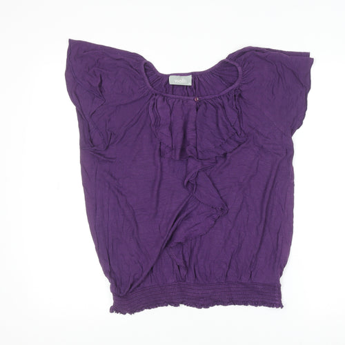 Wallis Women Purple Tunic Blouse Size 16 Ruffle Scoop Neck