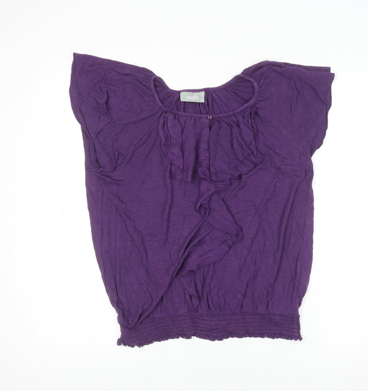 Wallis Women Purple Tunic Blouse Size 16 Ruffle Scoop Neck