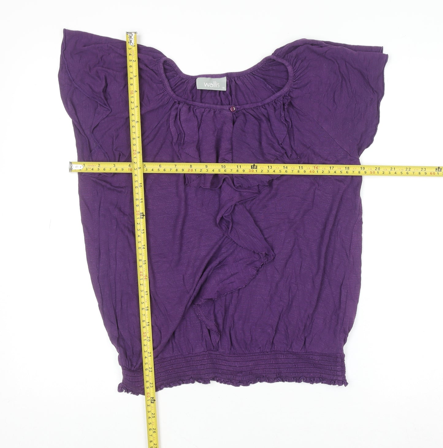 Wallis Women Purple Tunic Blouse Size 16 Ruffle Scoop Neck