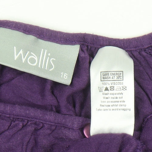 Wallis Women Purple Tunic Blouse Size 16 Ruffle Scoop Neck