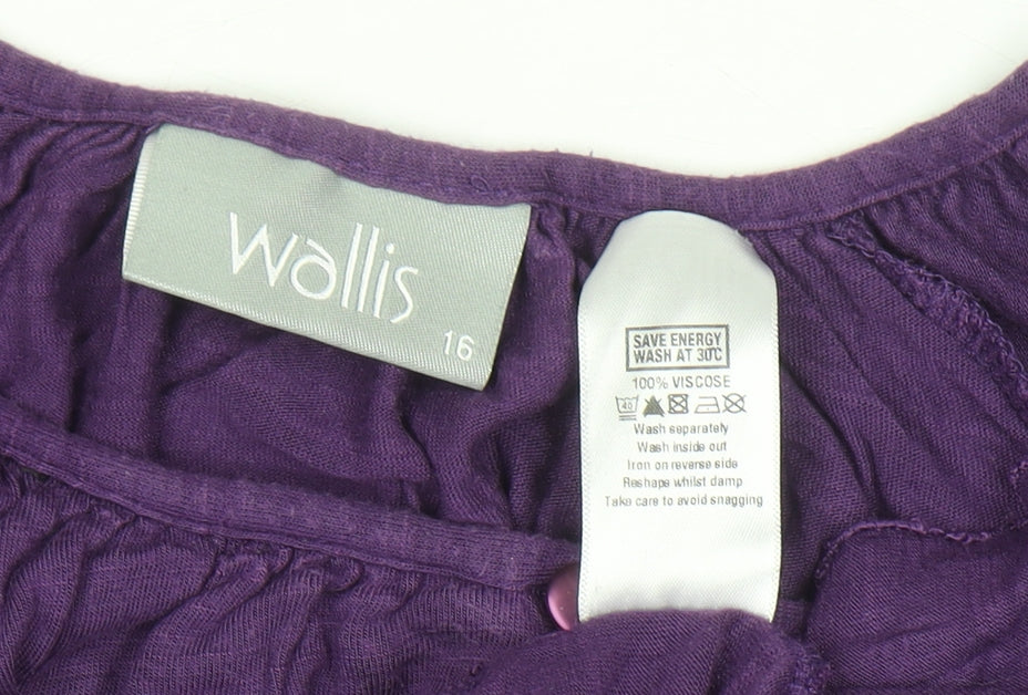 Wallis Women Purple Tunic Blouse Size 16 Ruffle Scoop Neck