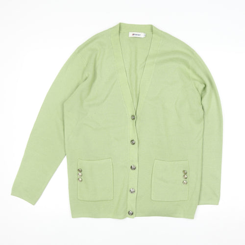 Damart Women Green Wool Blend Cardigan Size 12/14 V-Neck Button Front