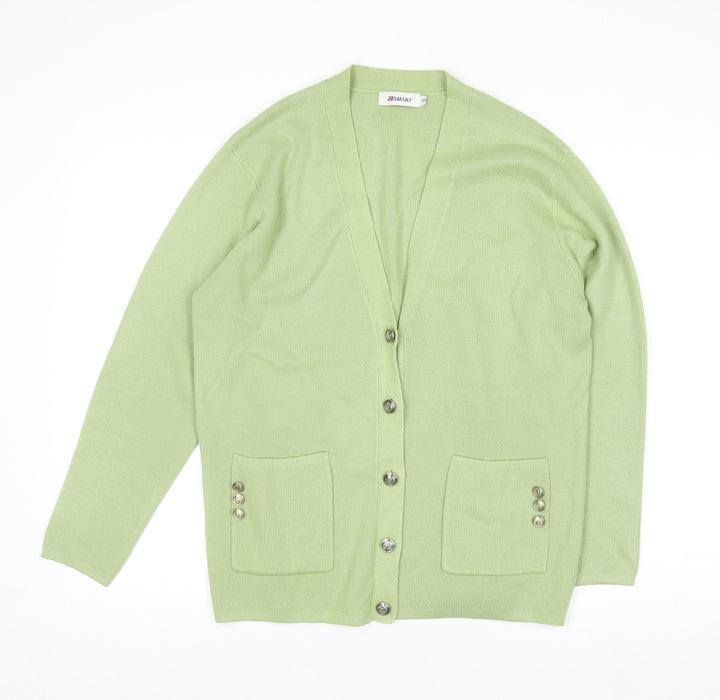 Damart Women Green Wool Blend Cardigan Size 12/14 V-Neck Button Front