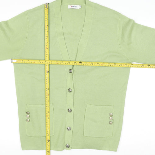 Damart Women Green Wool Blend Cardigan Size 12/14 V-Neck Button Front
