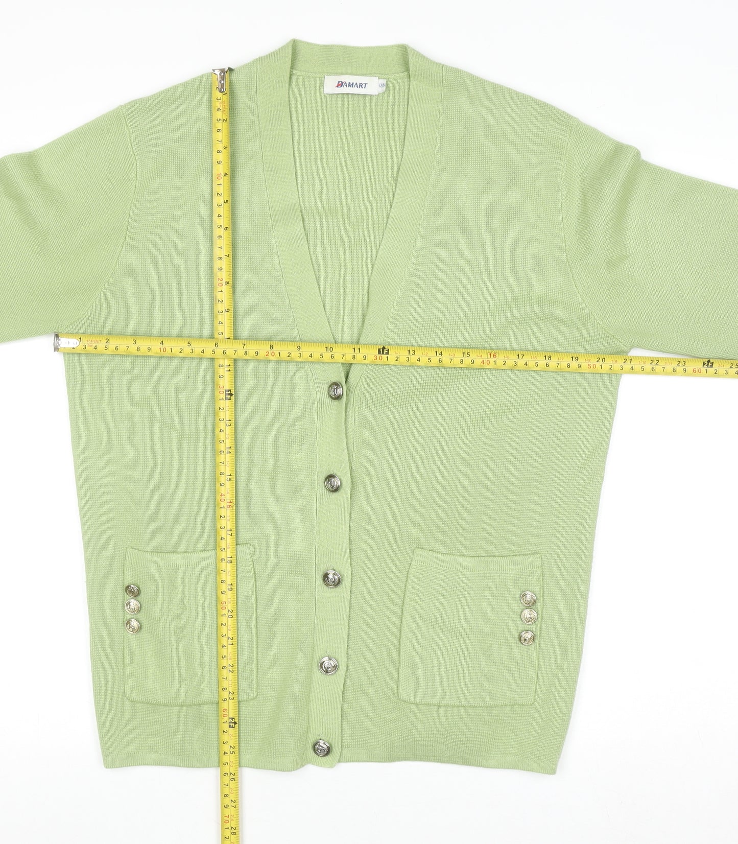 Damart Women Green Wool Blend Cardigan Size 12/14 V-Neck Button Front