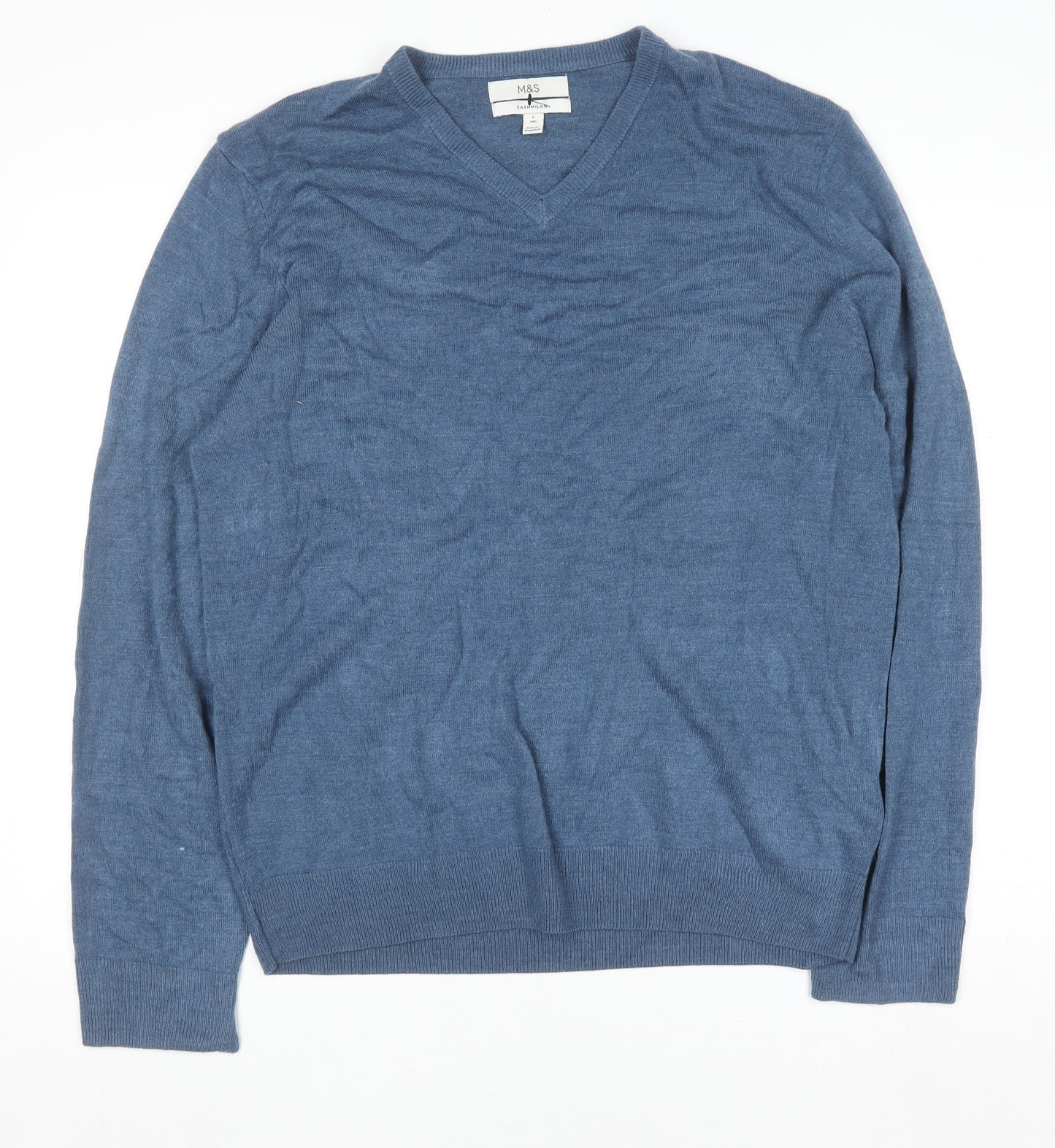 Marks and Spencer Men's Blue V-Neck Acrylic Jumper Size L Regular
