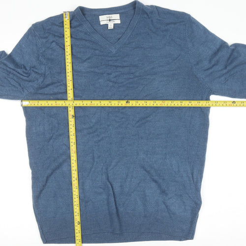 Marks and Spencer Men's Blue V-Neck Acrylic Jumper Size L Regular