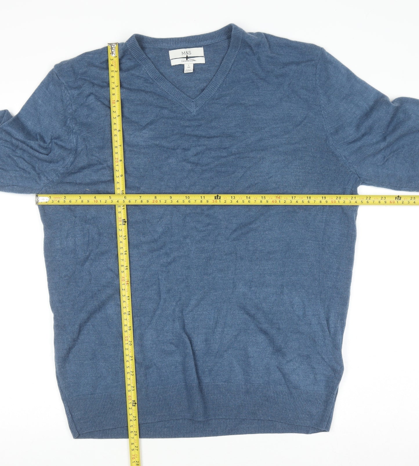Marks and Spencer Men's Blue V-Neck Acrylic Jumper Size L Regular