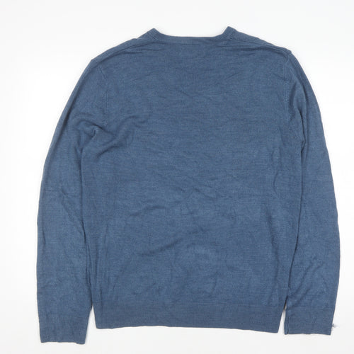 Marks and Spencer Men's Blue V-Neck Acrylic Jumper Size L Regular