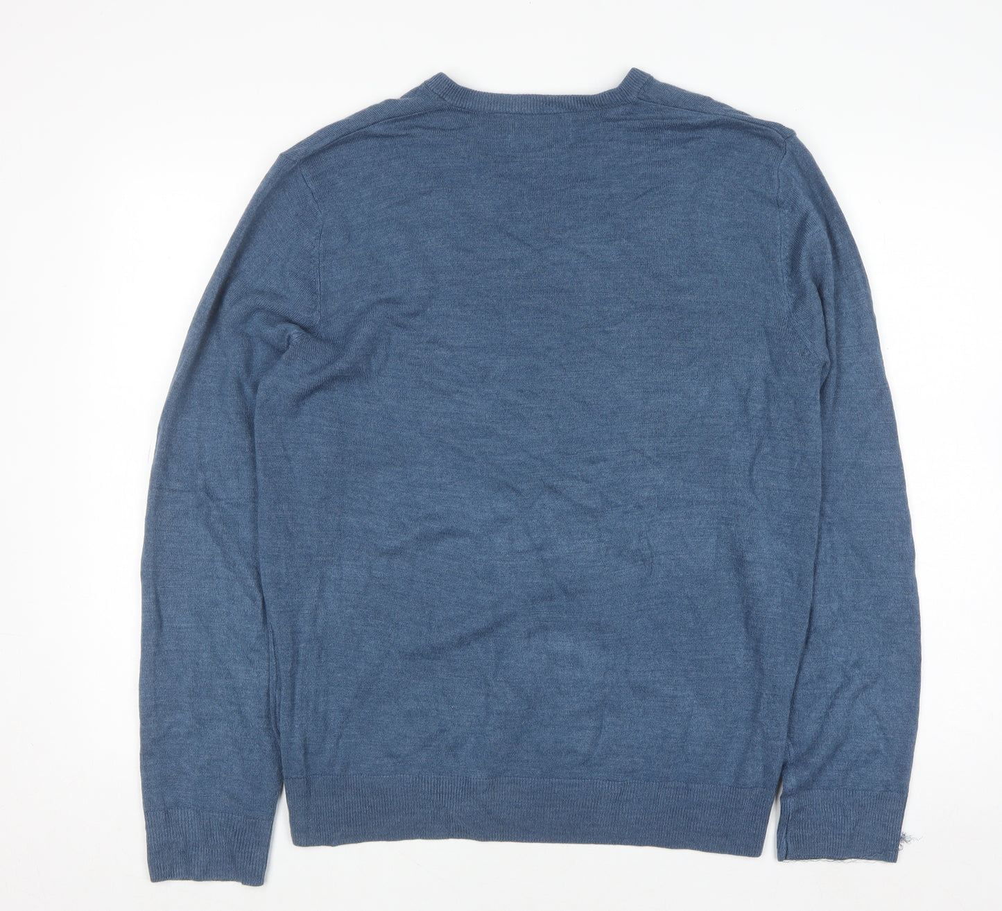 Marks and Spencer Men's Blue V-Neck Acrylic Jumper Size L Regular