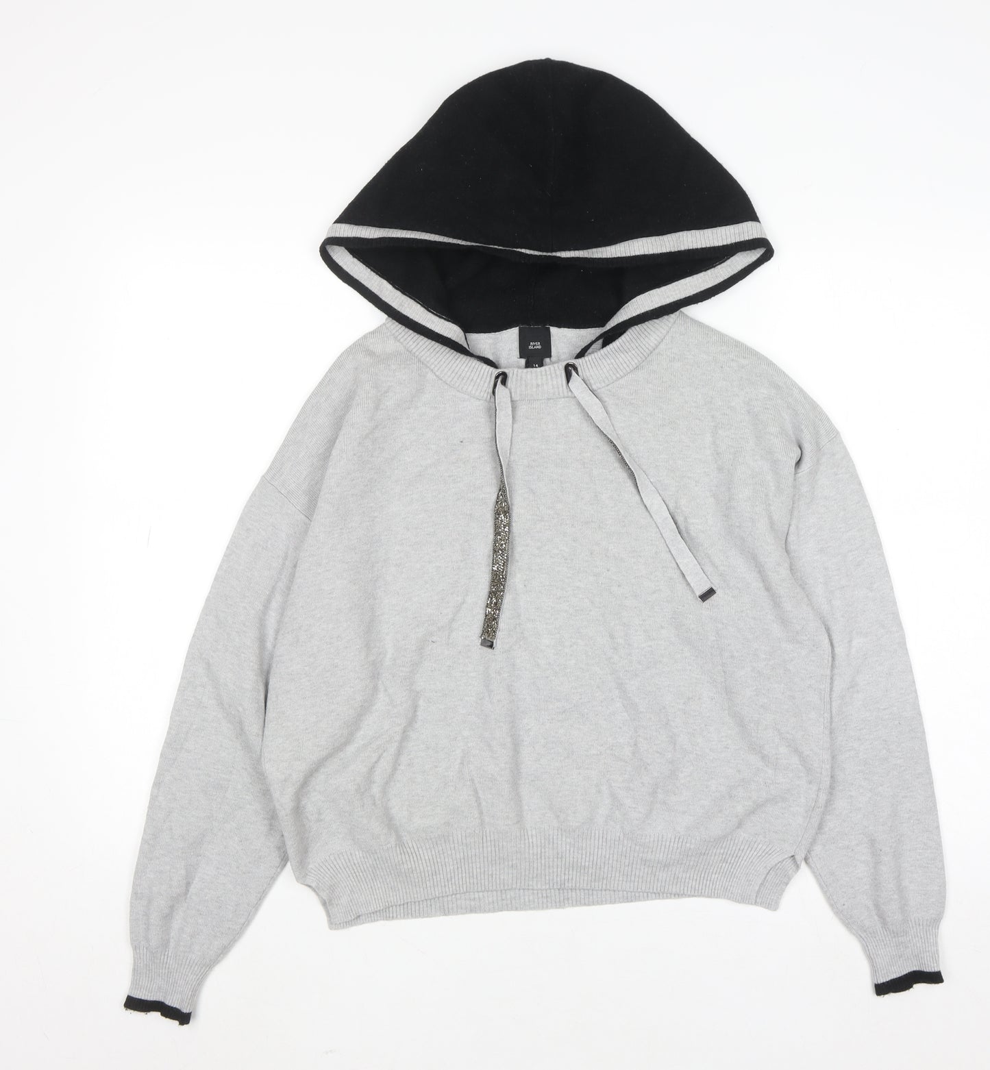 River Island Women Grey Hooded Pullover Jumper Size 14