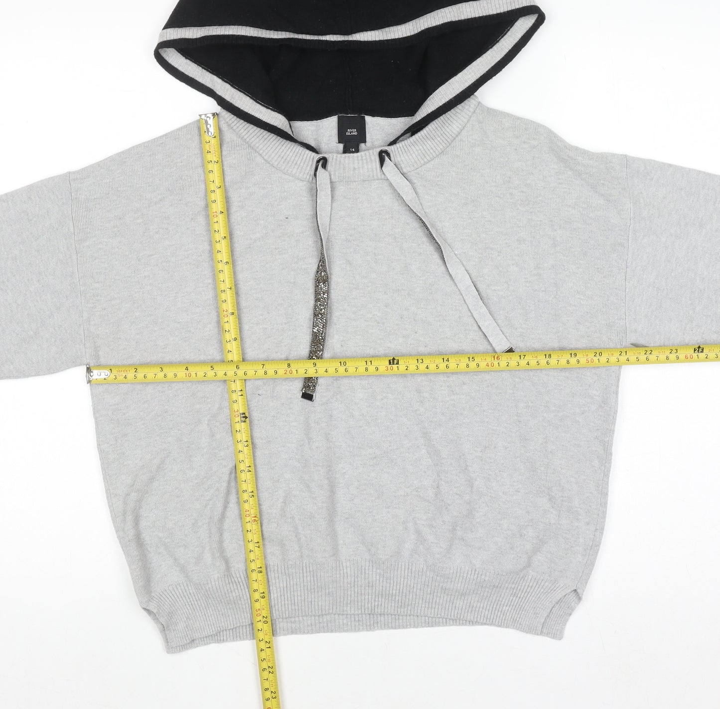 River Island Women Grey Hooded Pullover Jumper Size 14