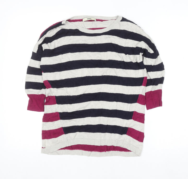 Oasis Women’s Multicoloured Striped 3/4 Sleeve Pullover Jumper Size S