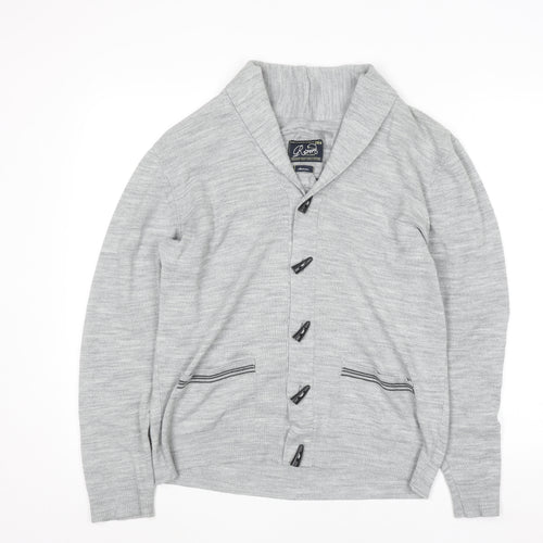 Roberto Island Men's Grey Medium Collared Button Cardigan Jumper