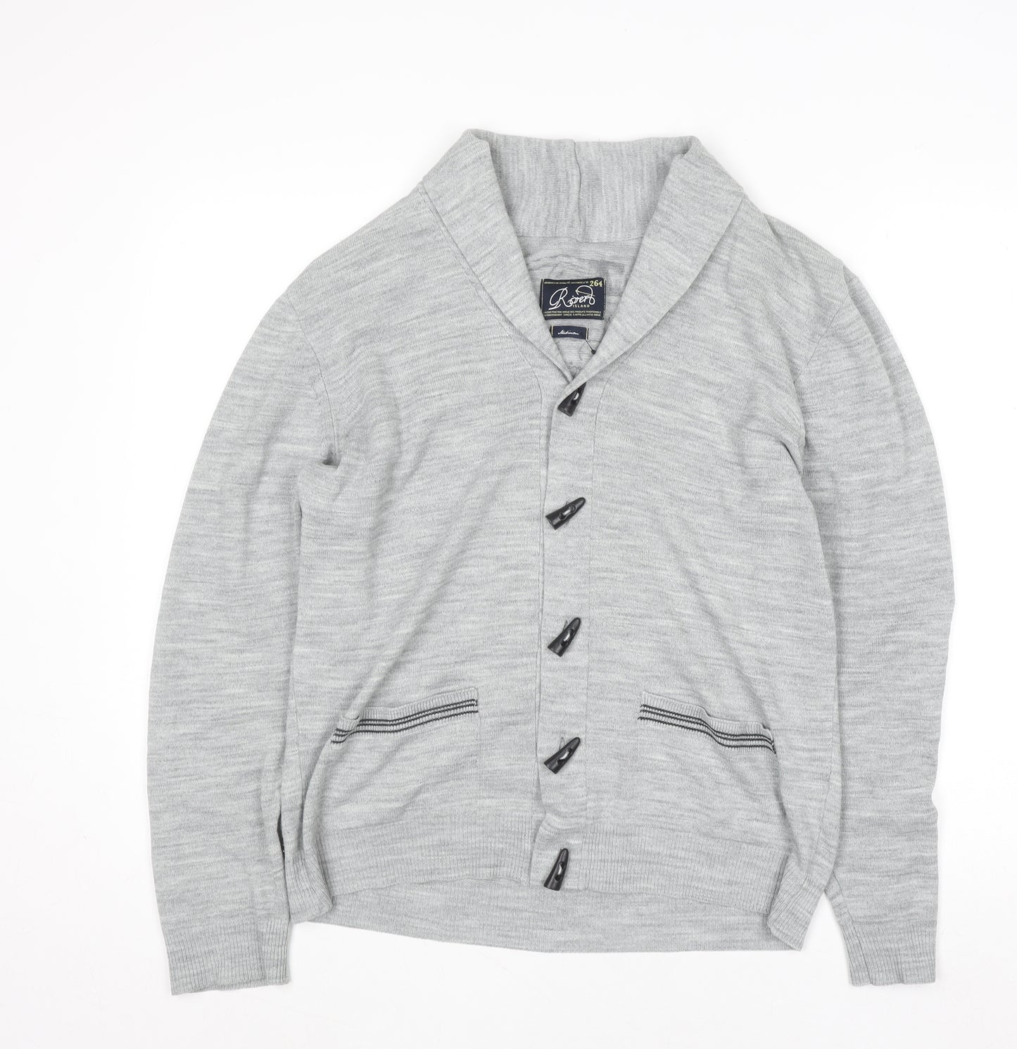 Roberto Island Men's Grey Medium Collared Button Cardigan Jumper