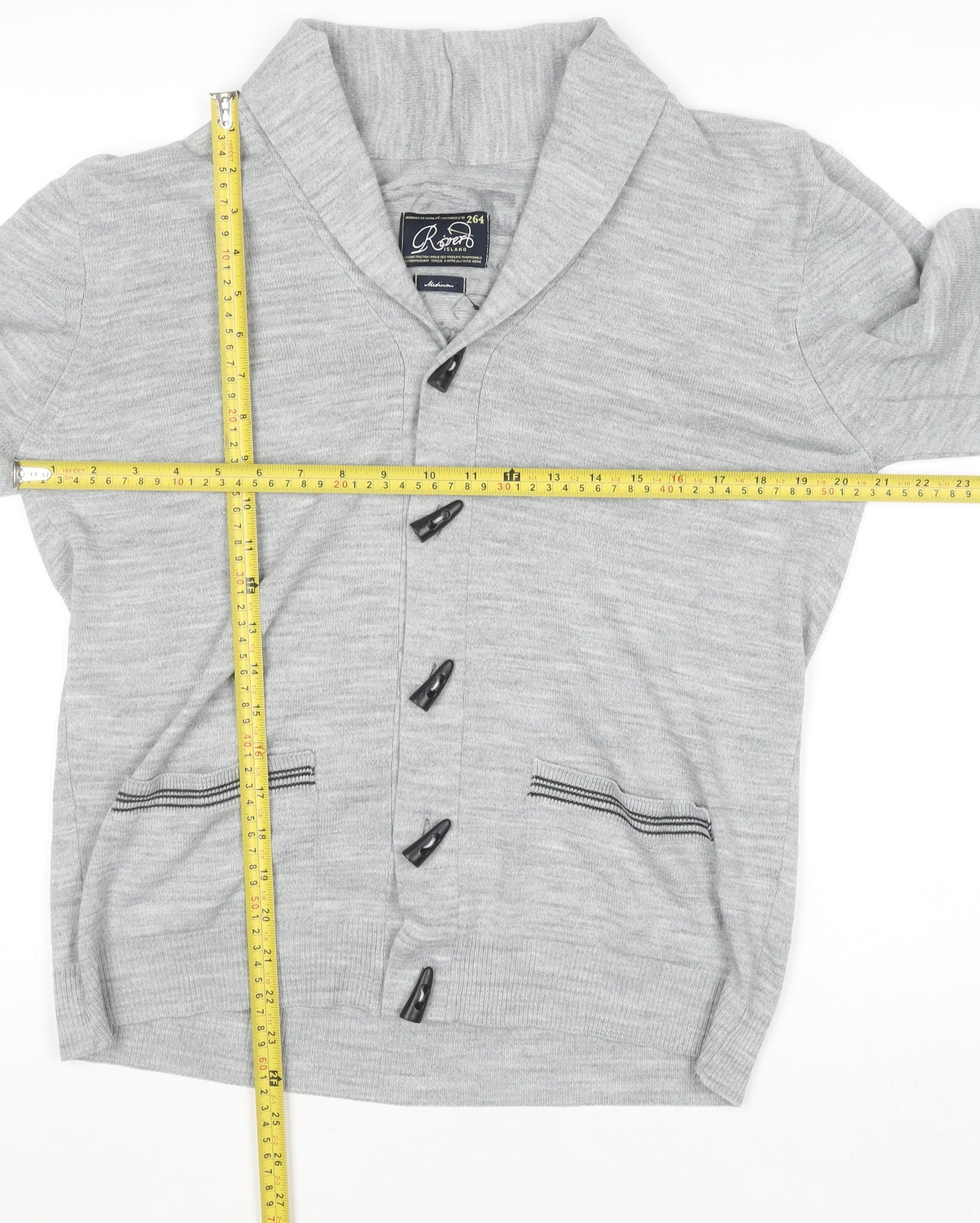 Roberto Island Men's Grey Medium Collared Button Cardigan Jumper
