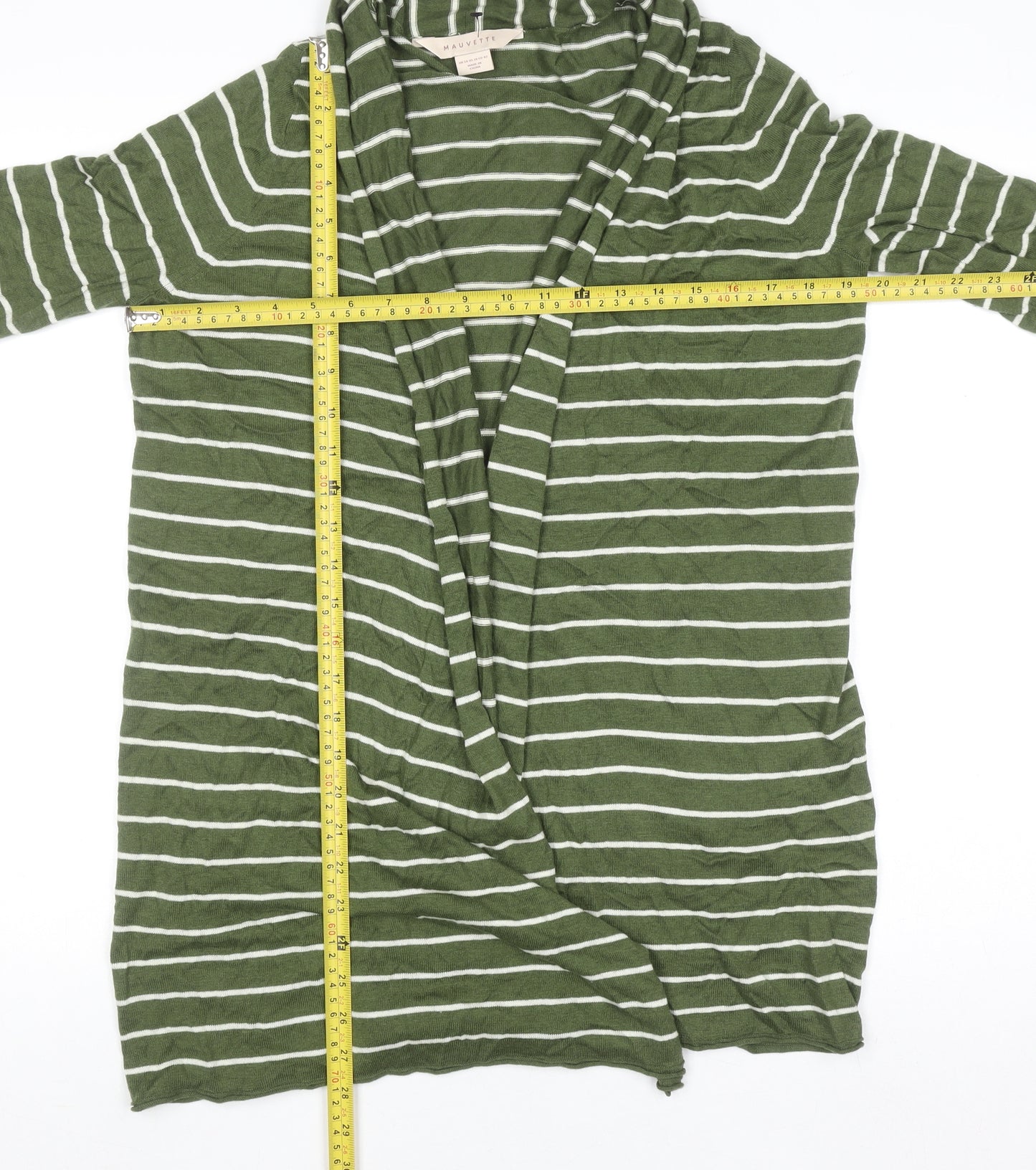 Mauvette Women’s Green Striped Cardigan Size 14 Long Sleeve Knit