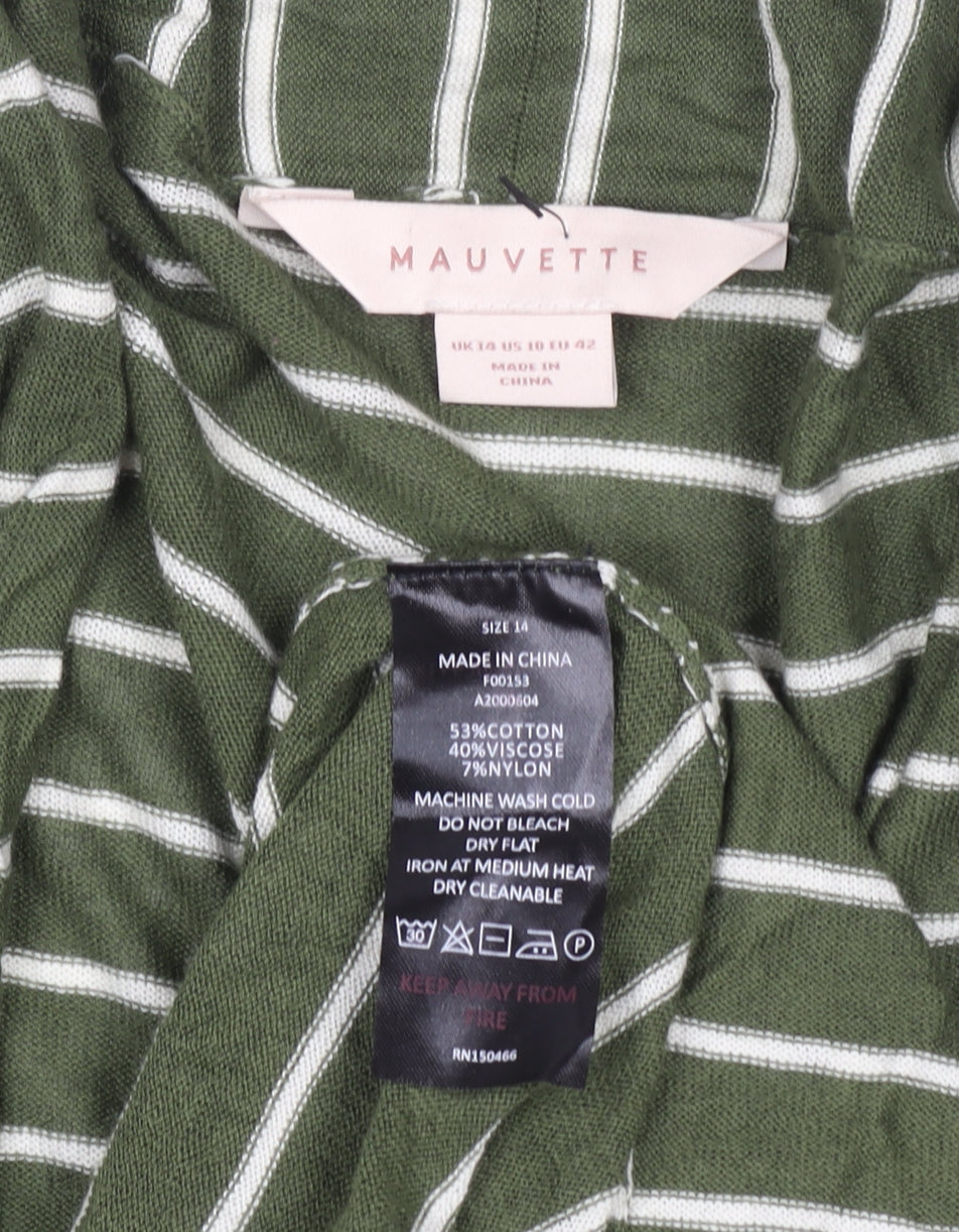 Mauvette Women’s Green Striped Cardigan Size 14 Long Sleeve Knit