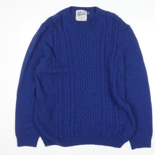 Topman Men’s Blue Cable-Knit Crew Neck Jumper Size XL