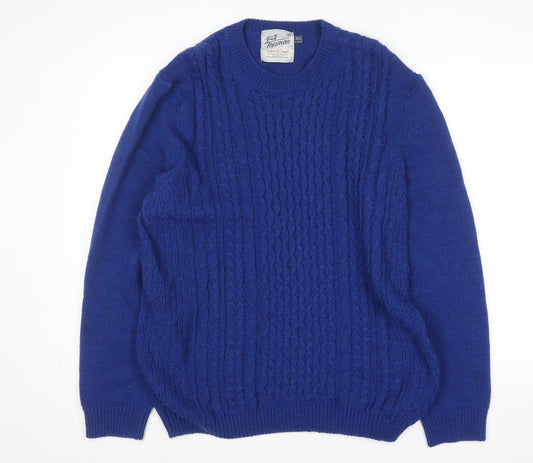 Topman Men’s Blue Cable-Knit Crew Neck Jumper Size XL
