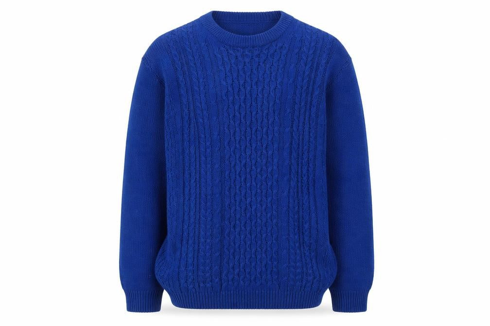 Topman Men’s Blue Cable-Knit Crew Neck Jumper Size XL