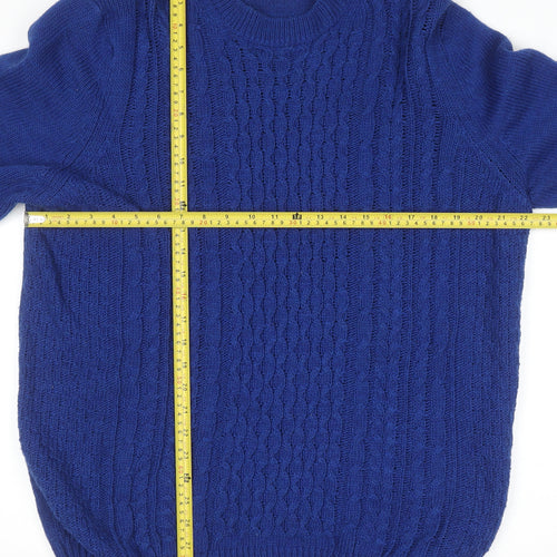 Topman Men’s Blue Cable-Knit Crew Neck Jumper Size XL