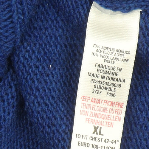 Topman Men’s Blue Cable-Knit Crew Neck Jumper Size XL