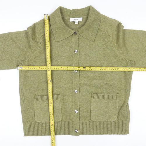 Marks and Spencer Women’s Green Collared Button Cardigan M Wool Blend