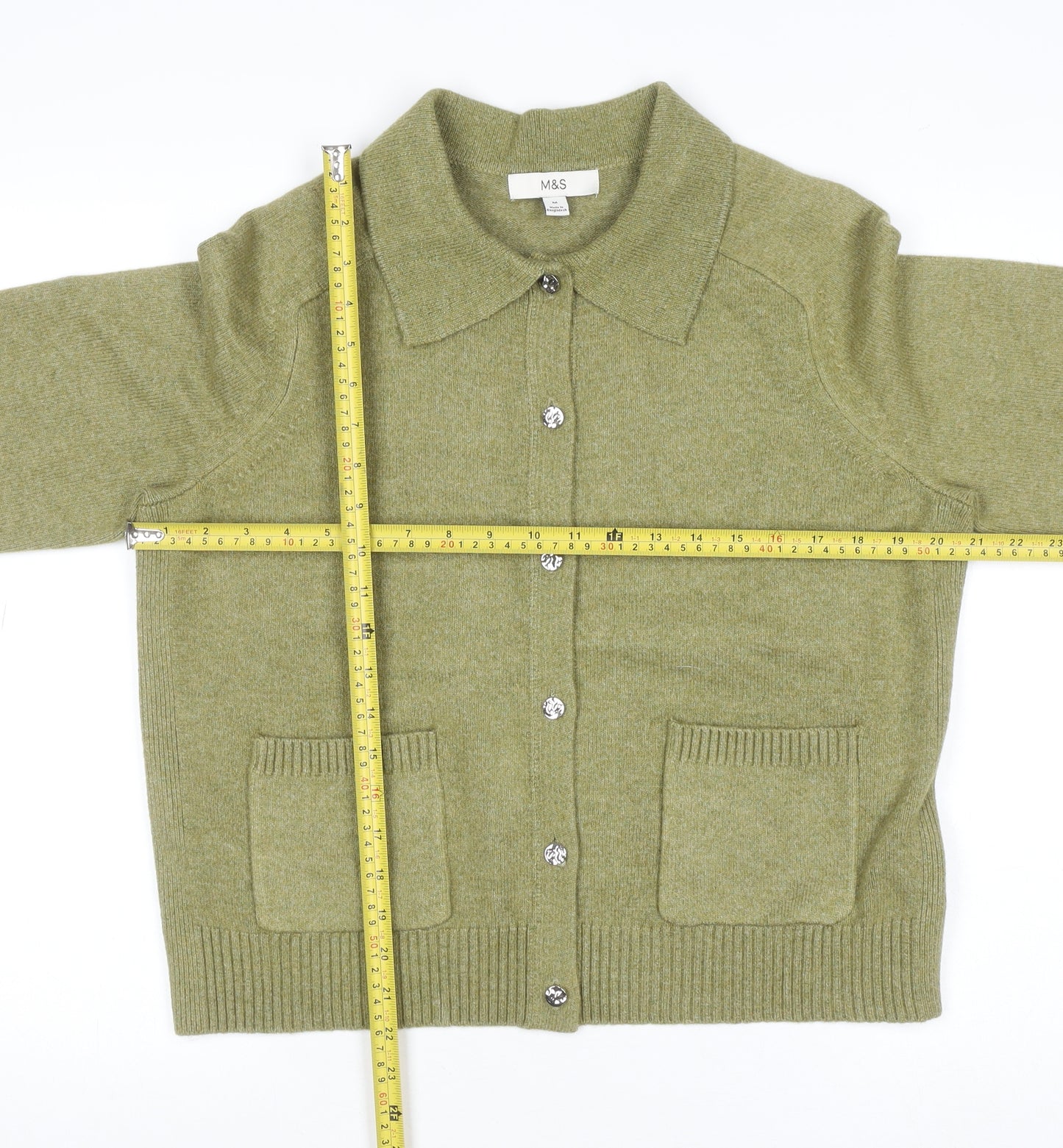 Marks and Spencer Women’s Green Collared Button Cardigan M Wool Blend