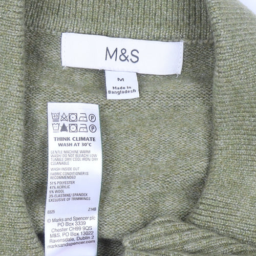 Marks and Spencer Women’s Green Collared Button Cardigan M Wool Blend