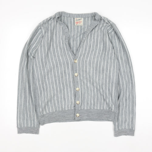 Topman Men’s Grey Striped Acrylic Cardigan Small V-Neck Knit