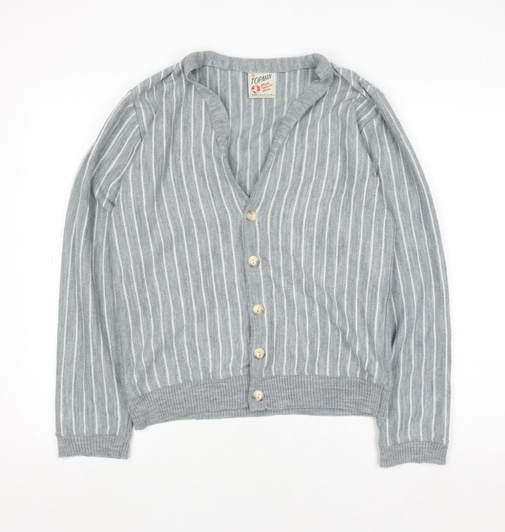 Topman Men’s Grey Striped Acrylic Cardigan Small V-Neck Knit