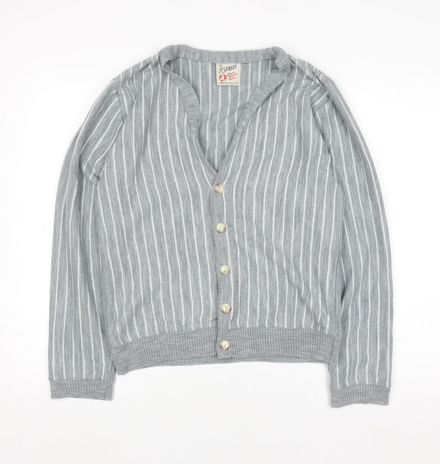 Topman Men’s Grey Striped Acrylic Cardigan Small V-Neck Knit