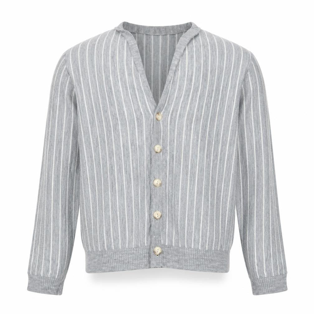 Topman Men’s Grey Striped Acrylic Cardigan Small V-Neck Knit