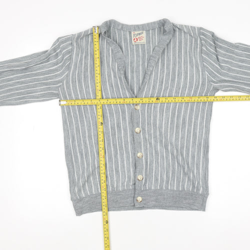 Topman Men’s Grey Striped Acrylic Cardigan Small V-Neck Knit
