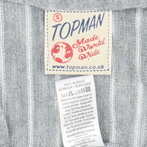 Topman Men’s Grey Striped Acrylic Cardigan Small V-Neck Knit