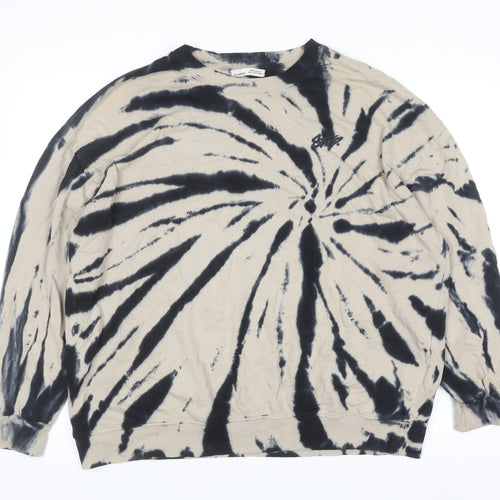 Pull & Bear Womens Beige Tie-Dye Crew Neck Cotton Pullover Jumper Size 12