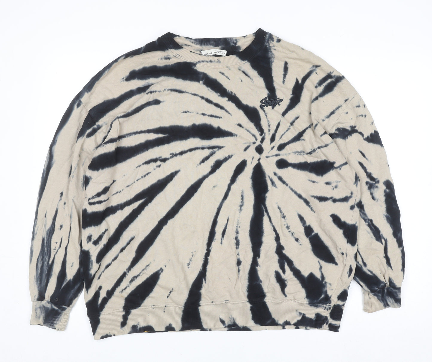 Pull & Bear Womens Beige Tie-Dye Crew Neck Cotton Pullover Jumper Size 12