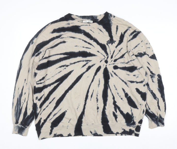 Pull & Bear Womens Beige Tie-Dye Crew Neck Cotton Pullover Jumper Size 12