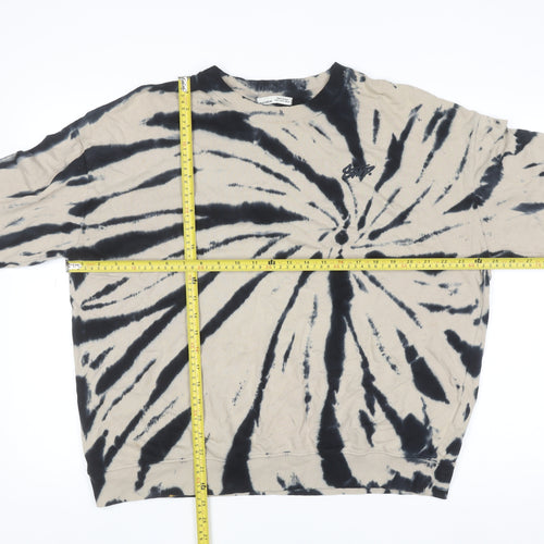 Pull & Bear Womens Beige Tie-Dye Crew Neck Cotton Pullover Jumper Size 12