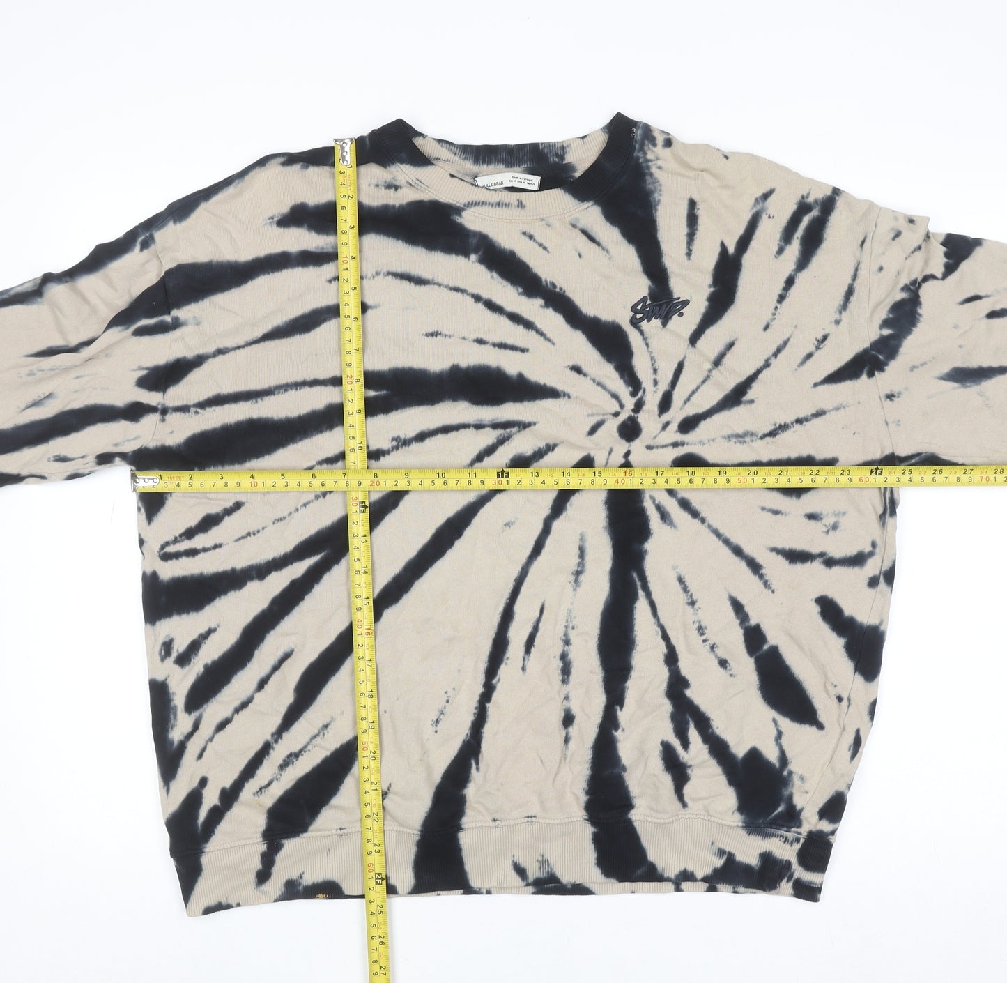 Pull & Bear Womens Beige Tie-Dye Crew Neck Cotton Pullover Jumper Size 12