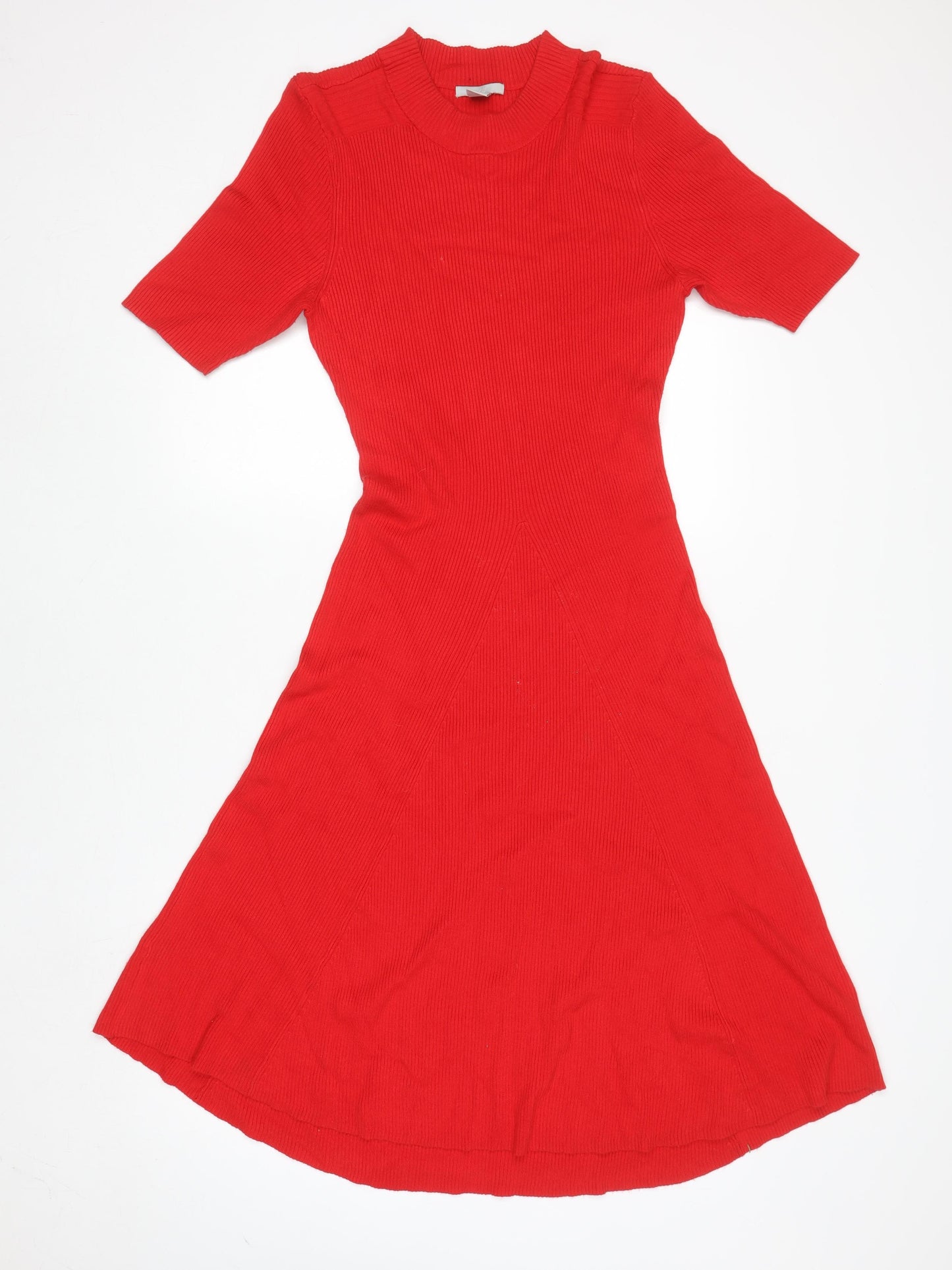 H&M Women Red Fit & Flare Knit Dress L Short Sleeve