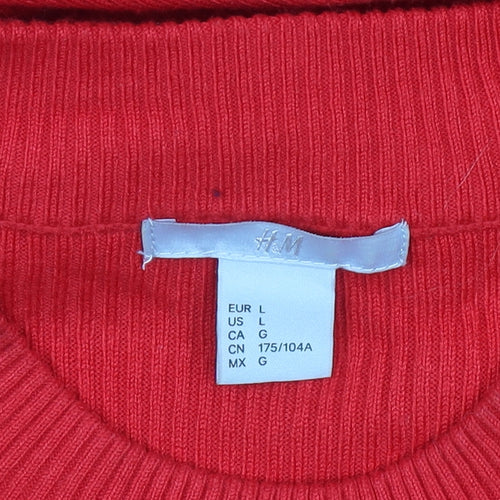 H&M Women Red Fit & Flare Knit Dress L Short Sleeve
