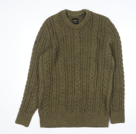 Superdry Men's Green XL Cable-Knit Wool Blend Jumper