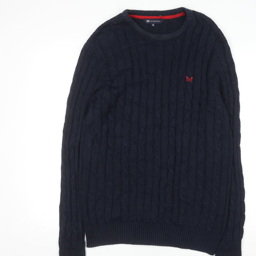 Crew Clothing Company Men's Blue Cable-Knit Cotton Acrylic Jumper M
